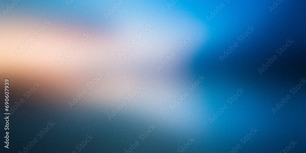 Blue azure beige orange yellow matte blurred grainy wide background for website banner. Color gradient, ombre, blur. Defocused, colorful, mix, bright, fun pattern. Desktop design, template. Holidays