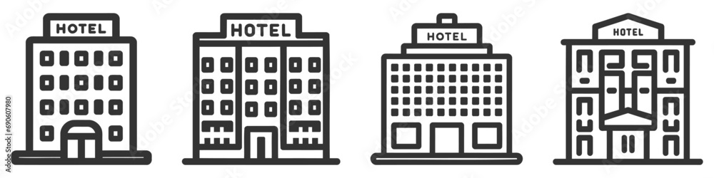 Hotel icon set, pack, collection isolated on white background. Simple flat pictogram for business, marketing. Hotel icon set, pack, collection isolated on white background. Simple flat pictogram for business, marketing.