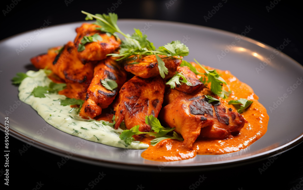 Mouthwatering Chicken Tikka Plating in Indian Restaurant Mouthwatering Chicken Tikka Plating in Indian Restaurant
