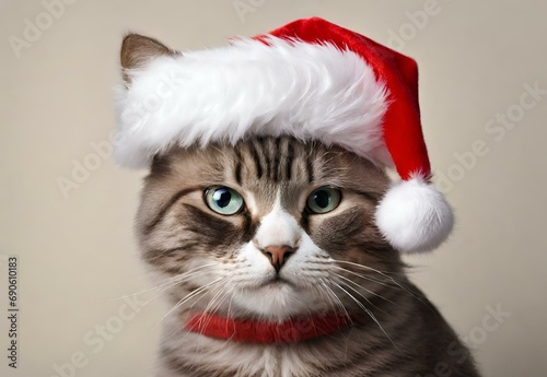 Feline Festivities: Cat in Christmas Cap