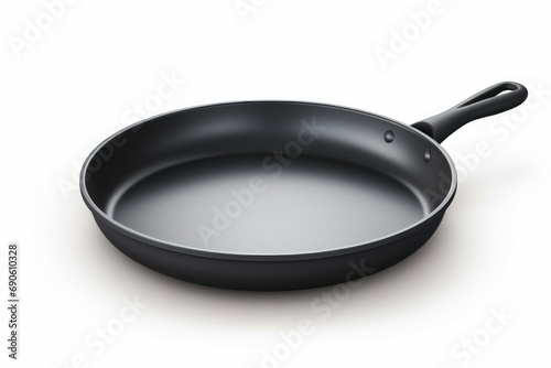 Isolated objects: empty black cast iron frying pan, isolated on white background