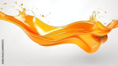 Splash of a transparent orange liquid on a white background.