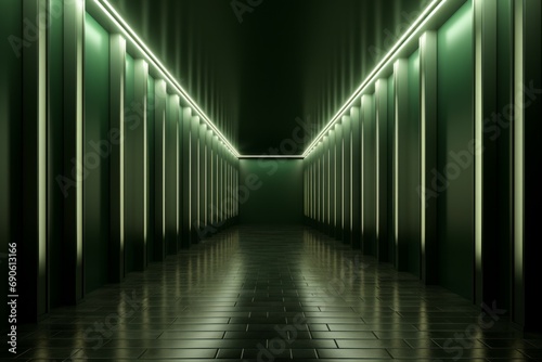 Sci-Fi Green Glowing Neon Lights Hexagon Tunnel Futuristic Corridor 3D Rendering - Abstract Background Texture © Werckmeister