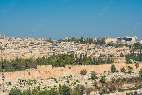 View of the Golden Gate, a historical landmark, on the East side of the walls of the Temple Mount, Old City of Jerusalem