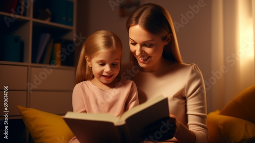 mother reads a book to her daughter