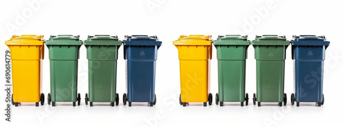 Garbage containers isolated on white background. Concept of garbage and waste separation.