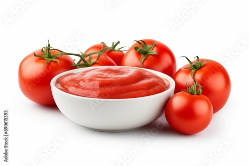 Fresh organic pureed tomatoes isolated on a white background, organic tomatoes, tomato sauce, tomato sauce isolated into white background, tomato, sauce