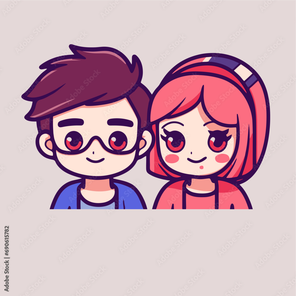 cute boy and girl wear love glasses icon vector cute boy and girl wear love glasses icon vector