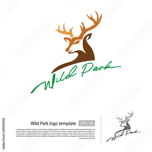 Fototapeta Naklejka Na Ścianę i Meble -  Wild park logo vector template with an simple deer logo for your camping park logo.