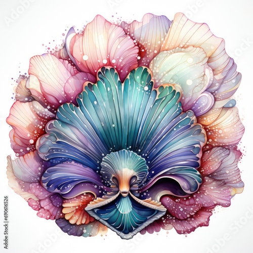 watercolor Seashell beach clipart, Generative Ai