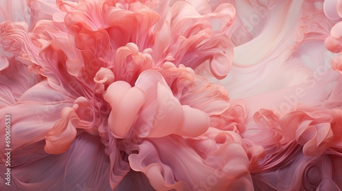 A surreal symphony of translucent coral and magenta liquid, forming intricate 3D patterns against an ethereal abstract canvas.