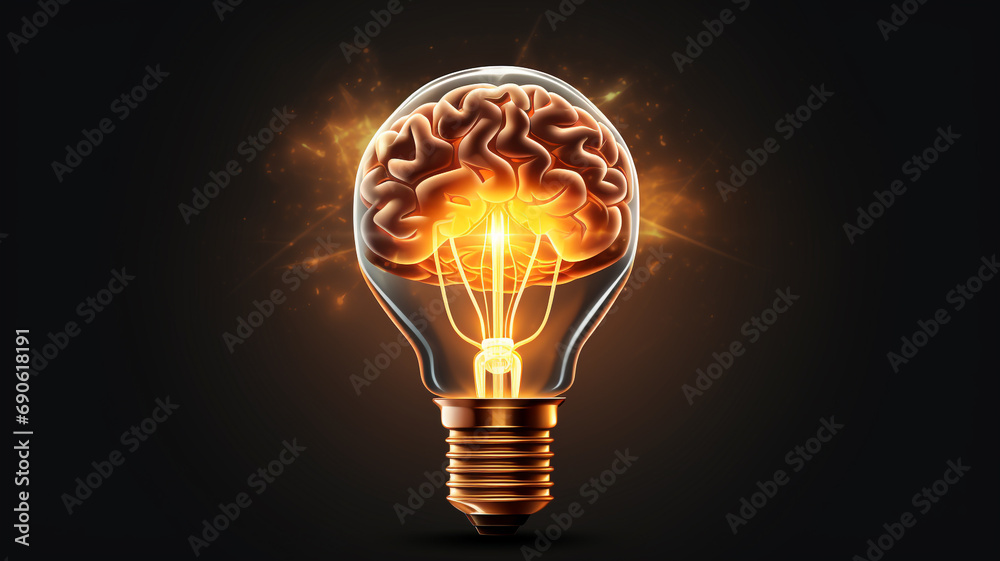 Creative idea with brain and light bulb Creative idea with brain and light bulb
