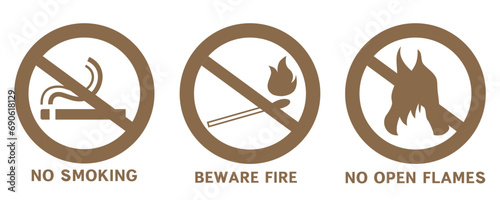 Do not smoke or use open flames. Signs open source of ignition and no smoking signs.