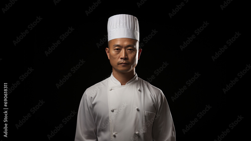 Asian male chef on black background Asian male chef on black background
