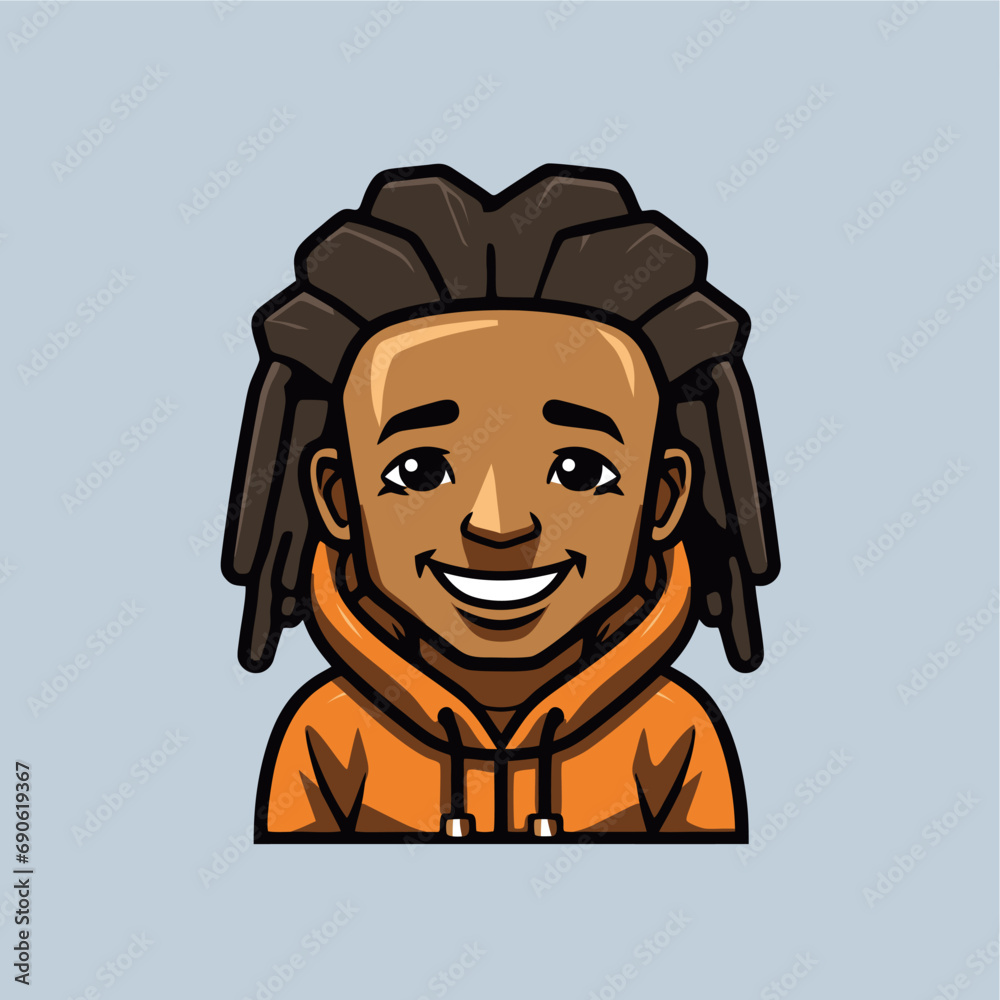 cute black boy dreadlocks icon vector