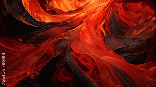 Molten lava hues of fiery orange and deep crimson converging in a dynamic 3D composition, creating an intense and abstract visual experience. photo