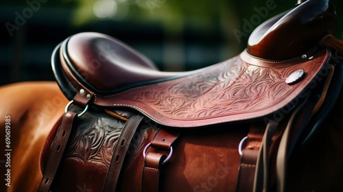The Classic Image of a Saddle Secured on a Brown Horse's Back