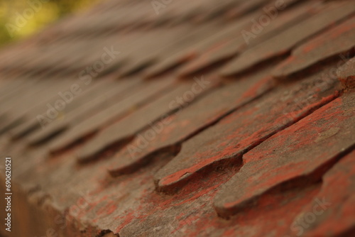 A closeup shot of red Curvy roof shed tile with selective focus