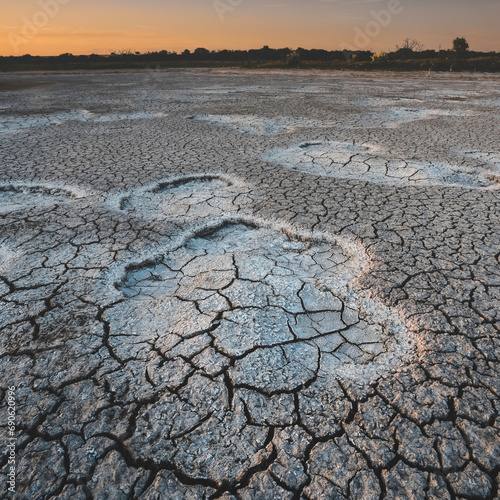 Broken dry soil in a Pampas lagoon, La Pampa province, Patagonia, Argentina.