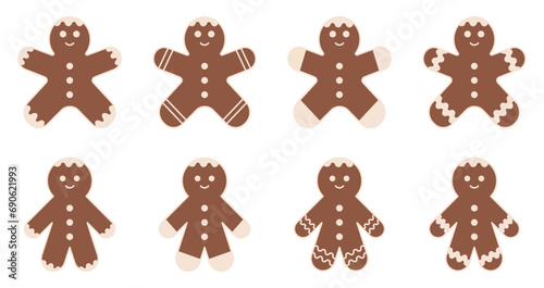 Gingerbread man icons set. Vector illustration