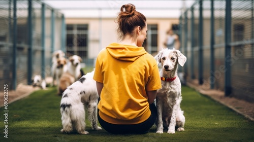A Young Woman's Journey of Caring and Engaging with Dogs in an Animal Shelter photo