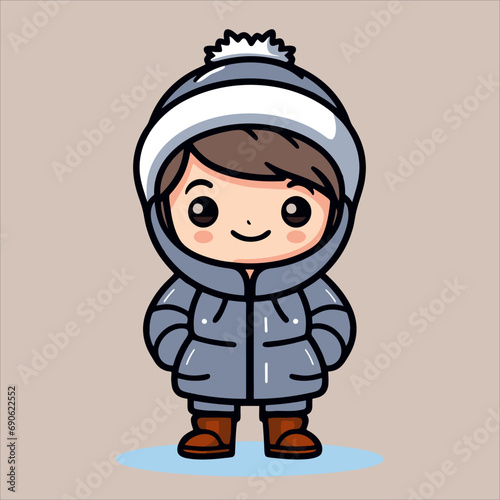 cute boy icon vector thick outline playing ski