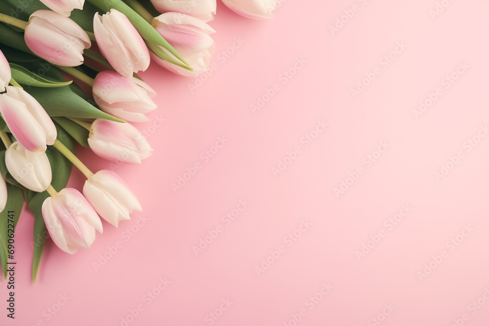 Beautiful composition spring flowers. Bouquet of pink tulips