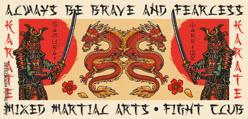Japanese warrior samurai sticker colorful
