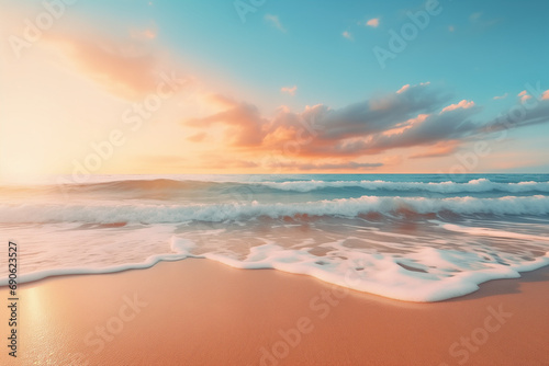 Closeup sea sand beach. Panoramic beach landscape