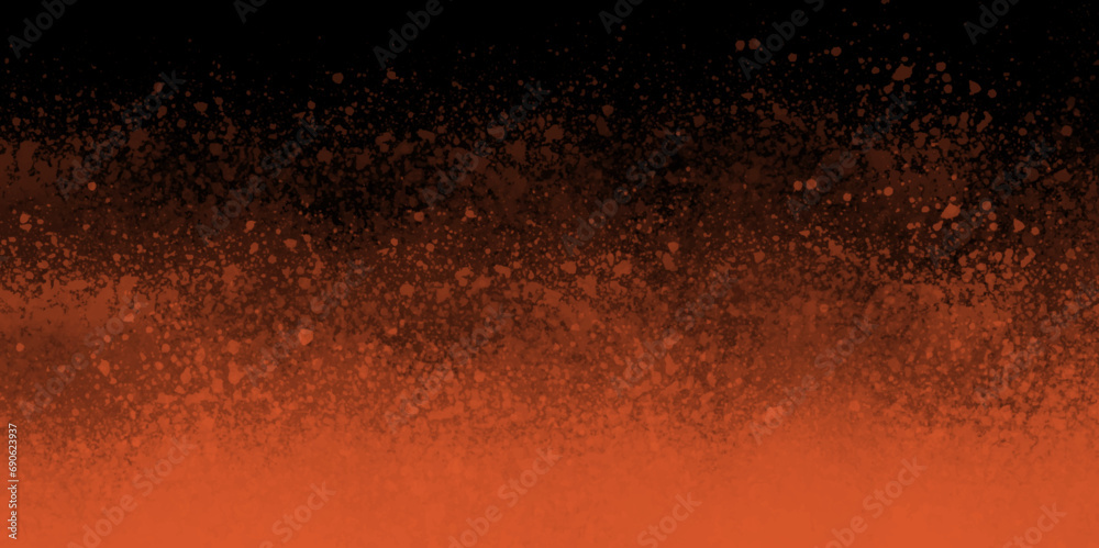 Orange watercolor ombre leaks and splashes texture on dark watercolor paper background with scratches. Abstract orange powder splattered background, Freeze motion of color powder exploding/throwing.