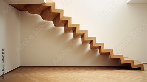 minimalistic wooden staircase in an empty room © Salander Studio