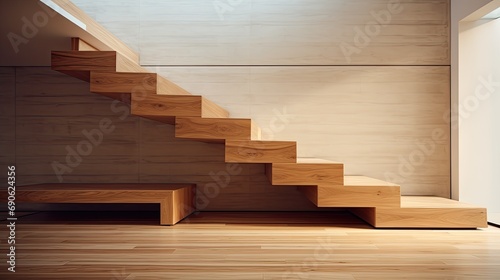 minimalistic wooden staircase in an empty room