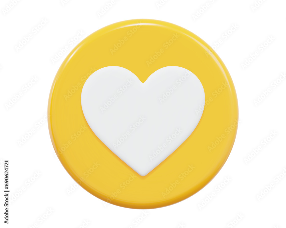 3d heart like icon yellow and white colors. Cartoon minimal style for social media notification. Stock vector illustration.. 3d heart like icon yellow and white colors. Cartoon minimal style for social media notification. Stock vector illustration..