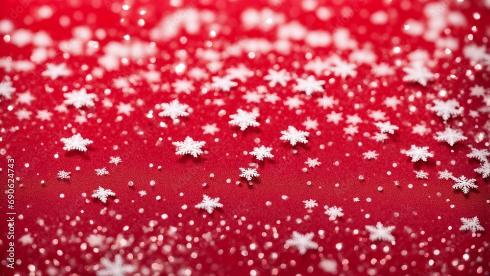 A Festive Red Background with Delicate White Snowflakes