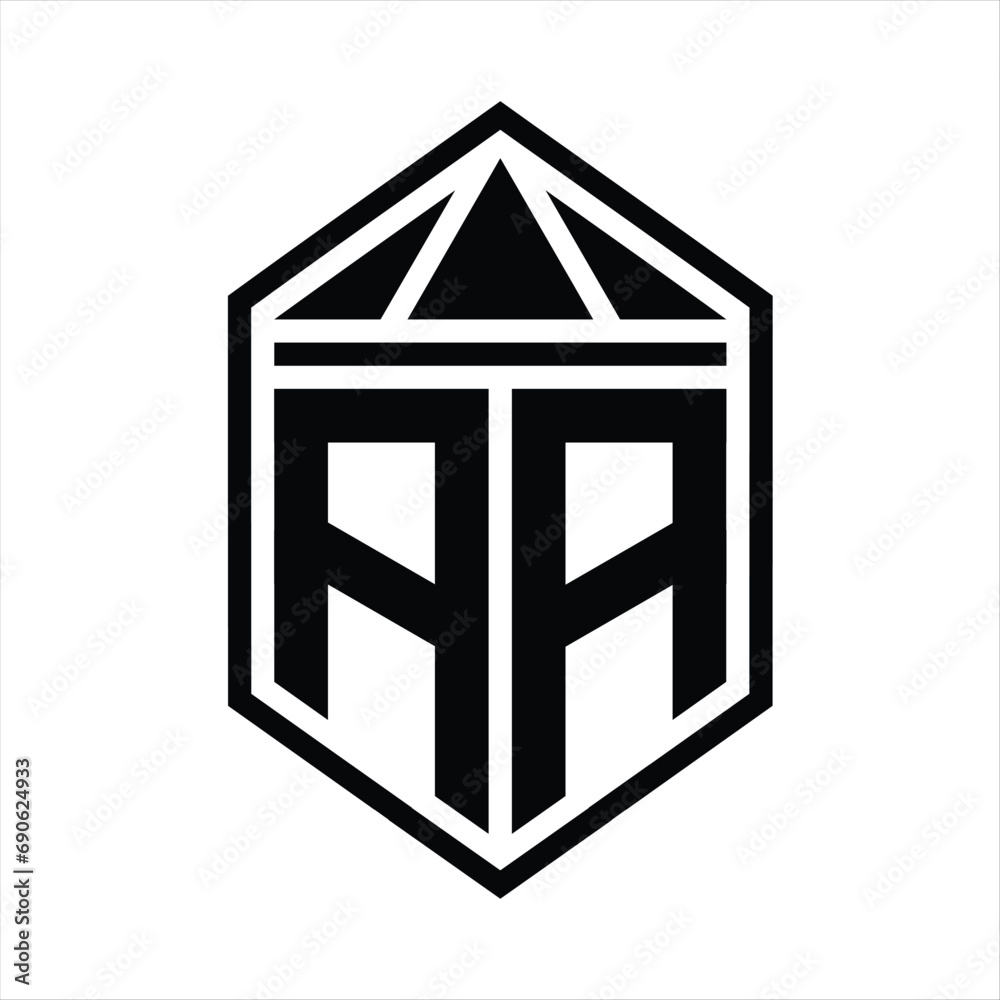 AA Letter Logo monogram simple hexagon shield shape with triangle crown isolated style design AA Letter Logo monogram simple hexagon shield shape with triangle crown isolated style design