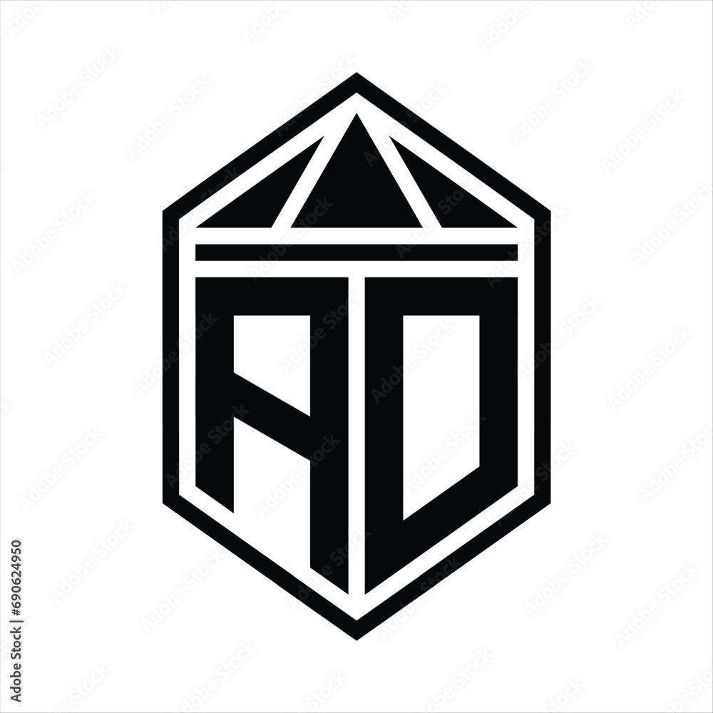 AD Letter Logo monogram simple hexagon shield shape with triangle crown isolated style design AD Letter Logo monogram simple hexagon shield shape with triangle crown isolated style design