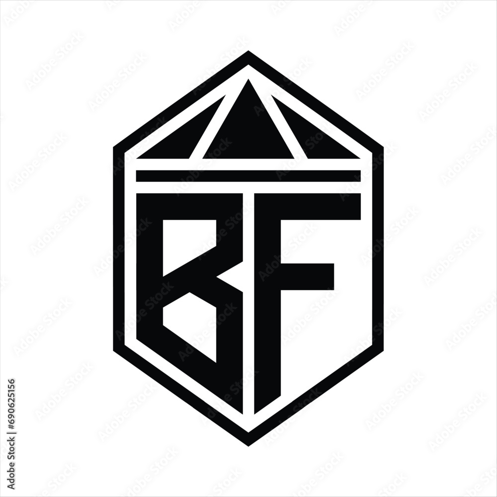 BF Letter Logo monogram simple hexagon shield shape with triangle crown isolated style design BF Letter Logo monogram simple hexagon shield shape with triangle crown isolated style design