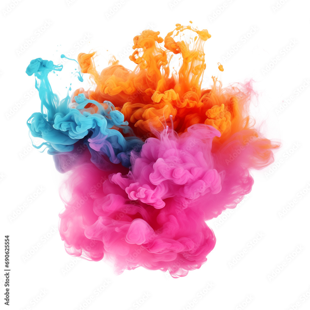 Colorful smoke paint explosion. Splash of holi, cut out - stock png.