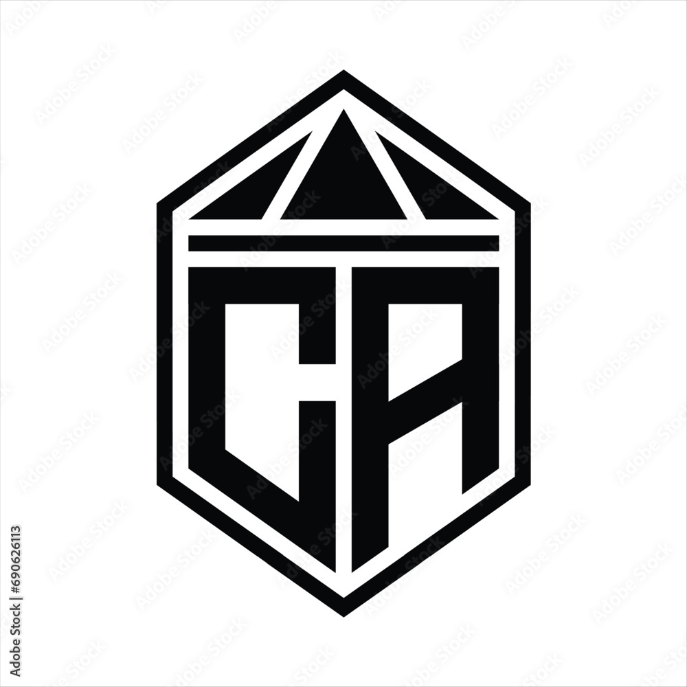 CA Letter Logo monogram simple hexagon shield shape with triangle crown isolated style design CA Letter Logo monogram simple hexagon shield shape with triangle crown isolated style design