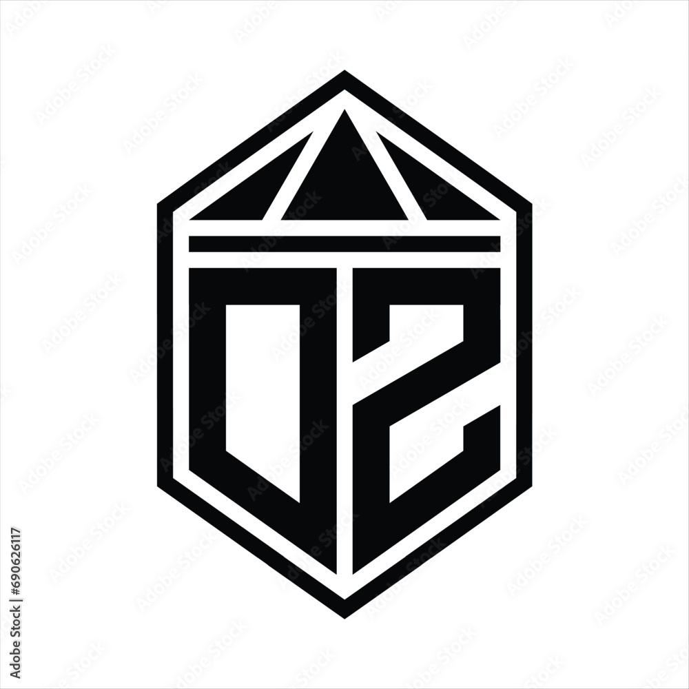 DZ Letter Logo monogram simple hexagon shield shape with triangle crown isolated style design DZ Letter Logo monogram simple hexagon shield shape with triangle crown isolated style design