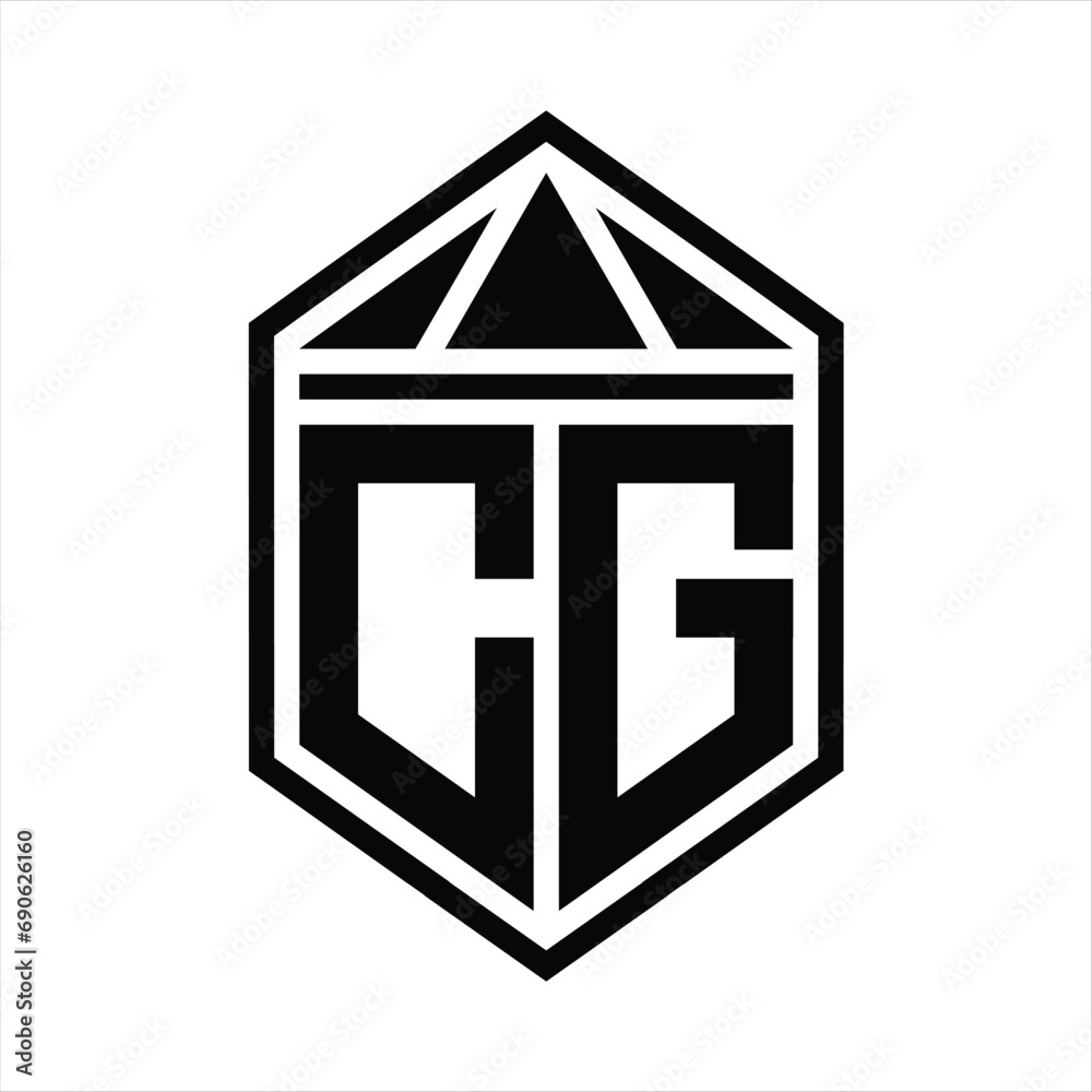 CG Letter Logo monogram simple hexagon shield shape with triangle crown isolated style design CG Letter Logo monogram simple hexagon shield shape with triangle crown isolated style design