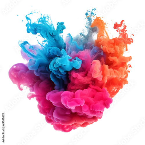 Colorful smoke paint explosion. Splash of holi on a transparent background