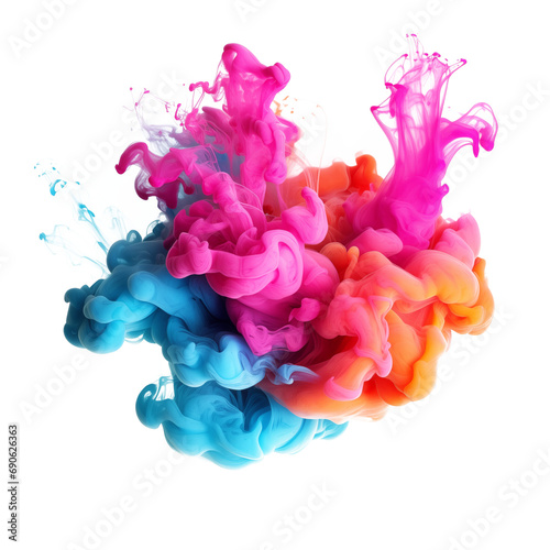 Colorful smoke paint explosion. Splash of holi, cut out - stock png.