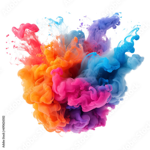 Colorful smoke paint explosion. Splash of holi, cut out - stock png.