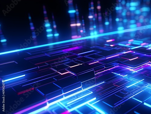 an illustration of blue and pink lights. Featuring abstract lines, Technology background, 3D, Art, and Artistry concepts