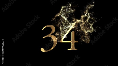 Golden number 34 from particles, numbering, thirty four, golden numbers, alpha channel photo