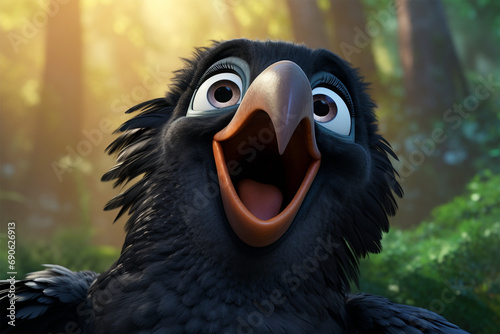cartoon illustration of a cute crow smiling photo