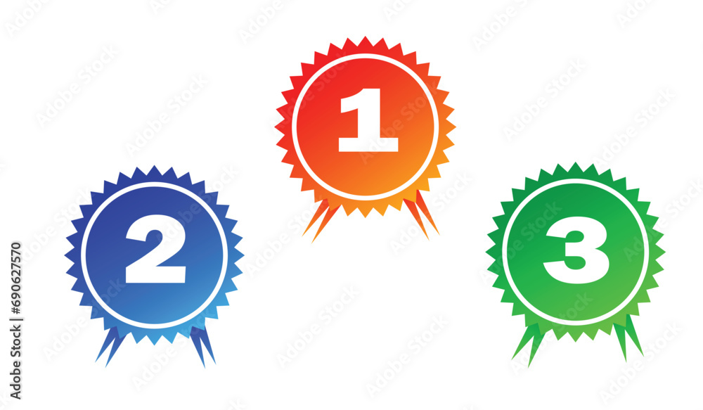 winner badges for first, second and third places. 1st, 2nd and 3d prizes in competition. Flat graphic vector illustration isolated on white background winner badges for first, second and third places. 1st, 2nd and 3d prizes in competition. Flat graphic vector illustration isolated on white background