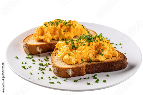 Scrambled Egg Toast on a Plate on Transparent or White Background, PNG photo