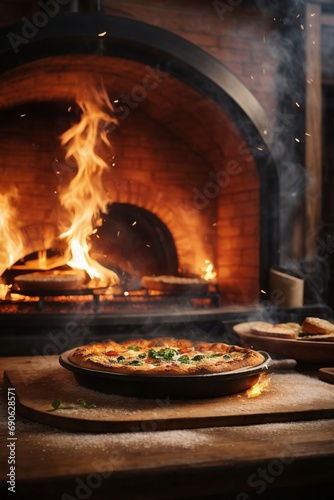 A Delicious Pizza on a Rustic Wooden Table